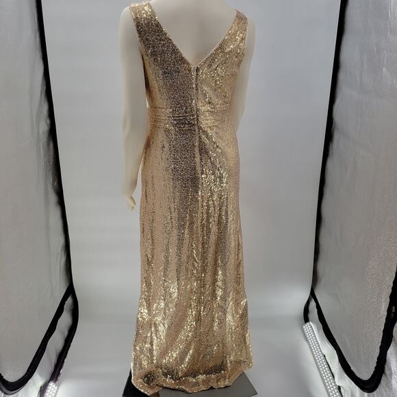 Kate Kasin Evening Gown Womens 8 Gold Sequined V-Neck Formal Prom Bridesmaid New - Picture 3 of 16